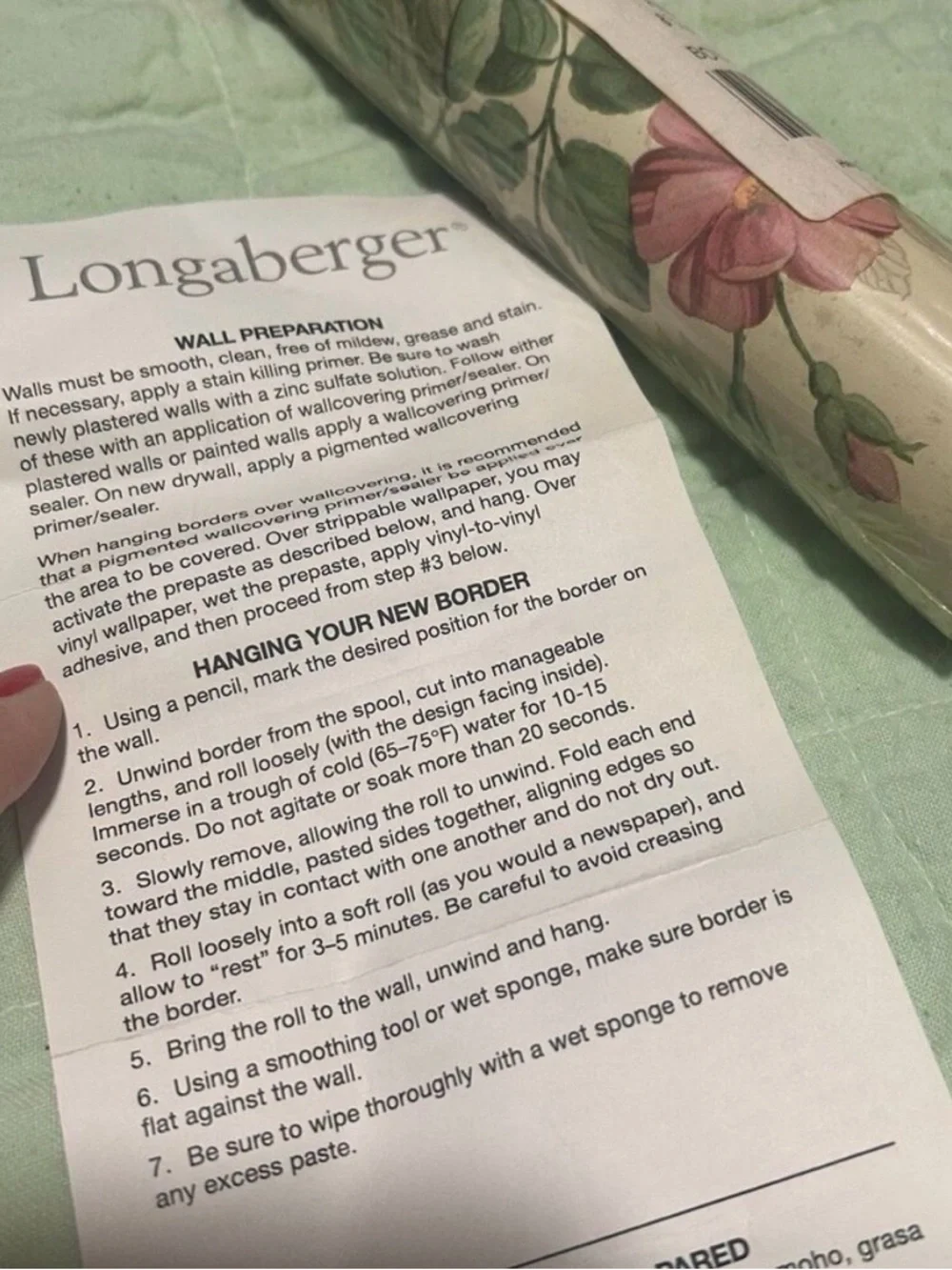 Longaberger Botanical Fields Wallpaper Border Opened Roll